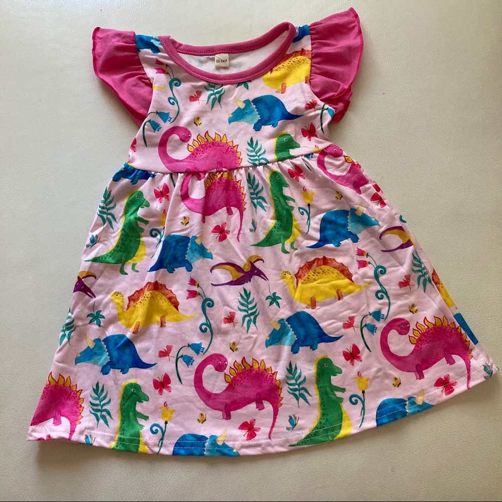 Boutique Dinosaur 🦖 🦕 hot pink ruffle dress - Picture 2 of 5